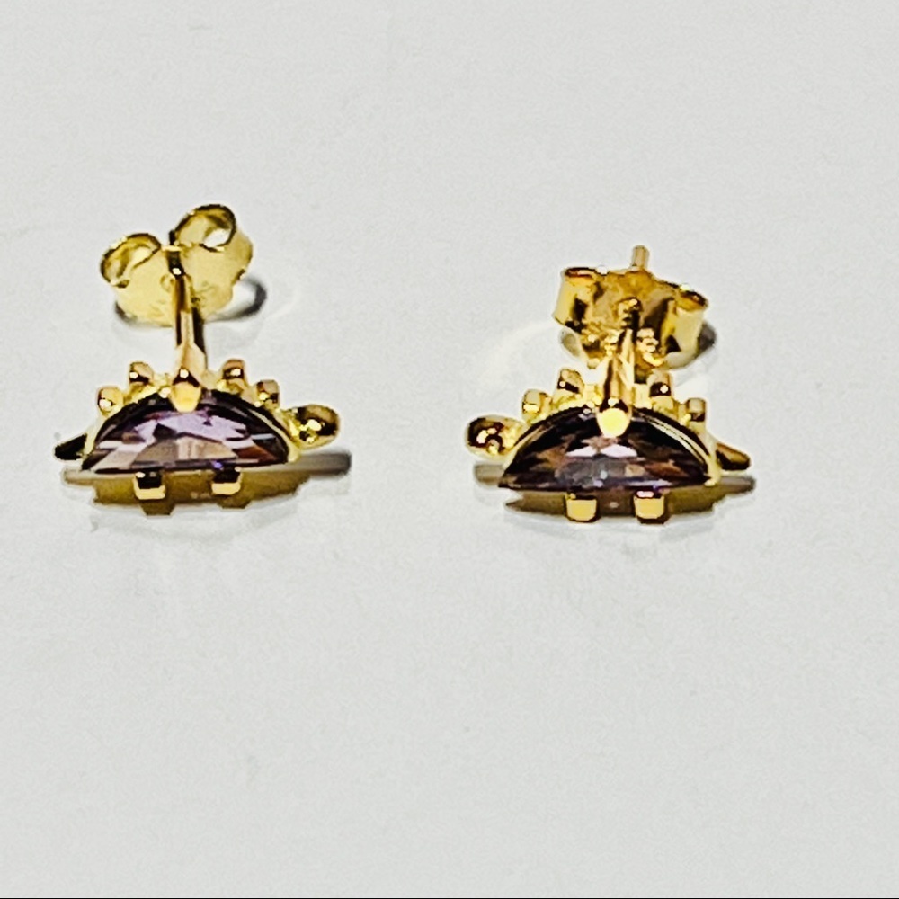 Dainty Dinosaur Series: Purple Crystal CZ Stegosaurus Dinosaur 18k Gold Earrings